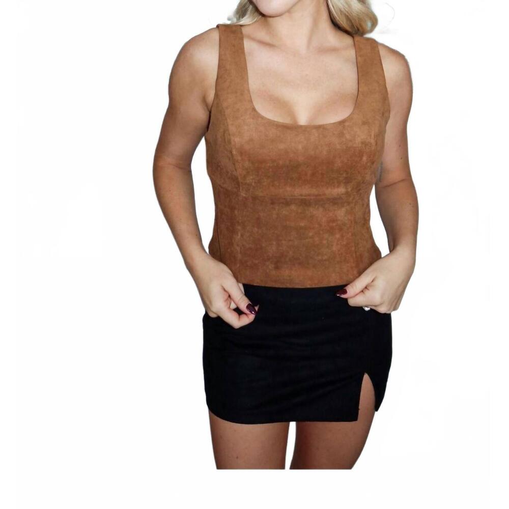NEW 2.7 AUGUST APPAREL sloan suede crop top in brown